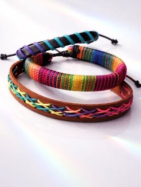 Colorful Woven and Leather Bracelets Set